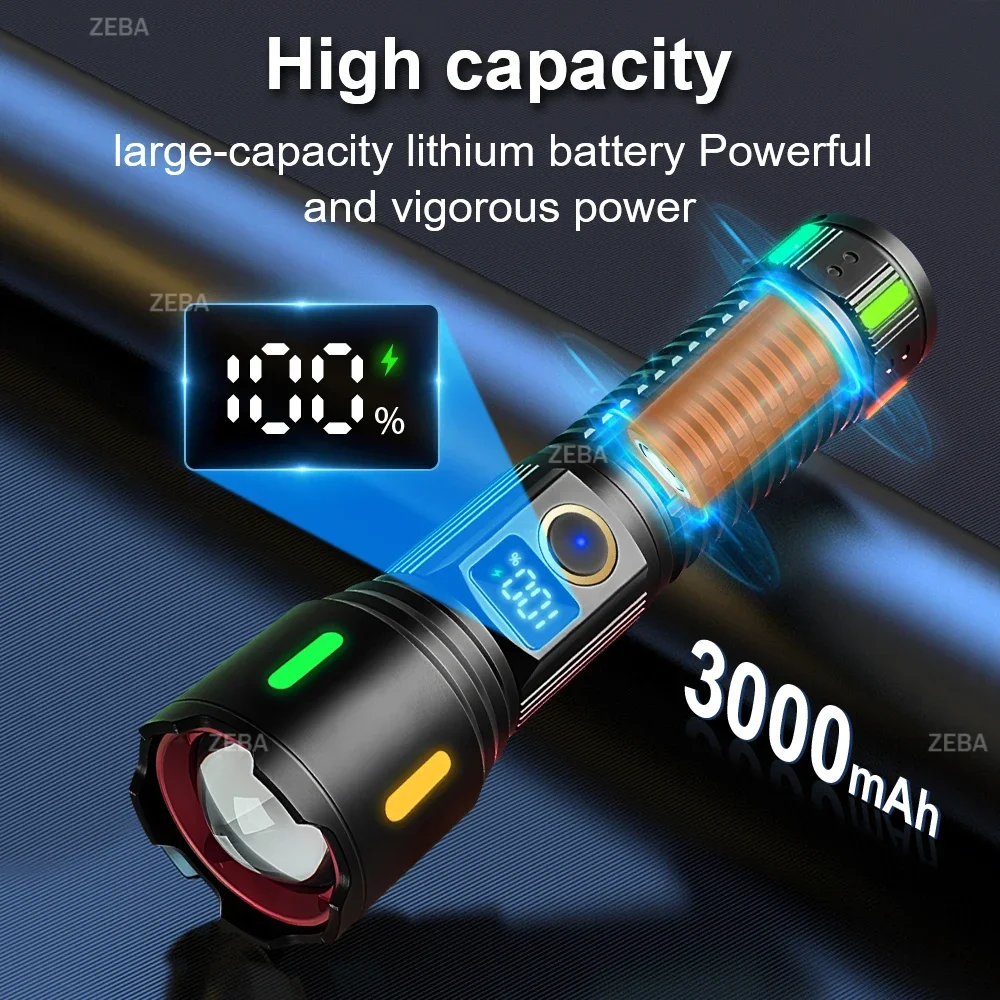 High Power Rechargeable LED Flashlight White Laser Power Bank Tactical Light Powerful Work lamp For Fishing Camping Accessories - Image 3