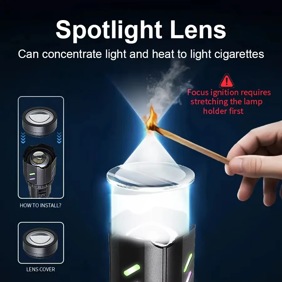 Most Powerful 200000LM Tactical Flashlight Firestarter High Power Led Flashlight Type-C Rechargeable Torch Laser Pointer Outdoor - Image 2