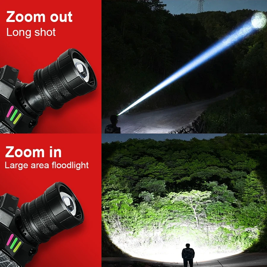 USB Rechargeable Head Lamp White Laser Sensor Headlight High Power Headlamp with COB Light Telescopic Zoom High Lumen Head Torch - Image 6