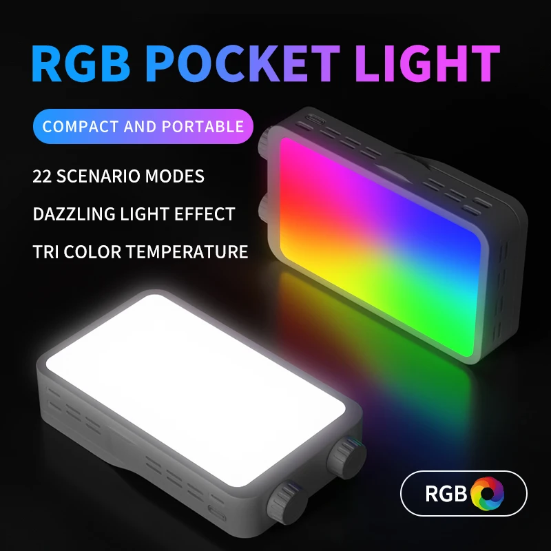 RGB Video Light 25W Pocket Camera Light Full Color Portable Photography Video Lighting Mini LED Fill Light 4000mAh Rechargeable