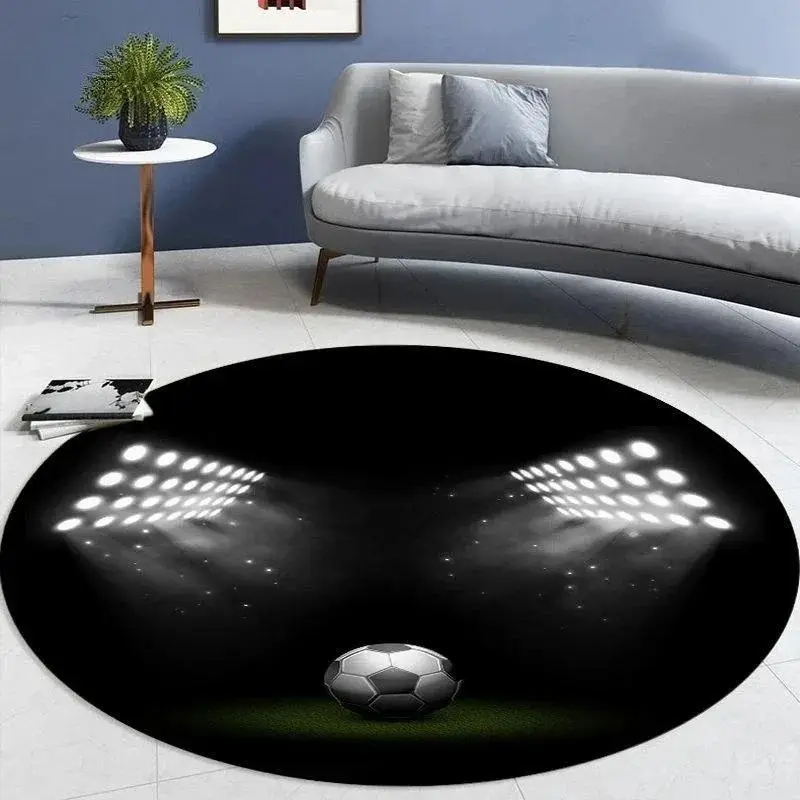 VIKAMA Children's Soccer Rug - Cartoon Soccer Field Round Mat for Bedroom, Non-Slip Learning Chair Floor Protection Mat - Image 3