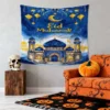VIKAMA Eid Mubarak Watercolor Banner Moon Star Mosque Decor Wall Hanging For Muslim Festival Party Backdrop Decoration