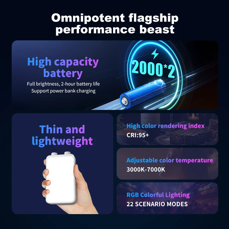 RGB Video Light 25W Pocket Camera Light Full Color Portable Photography Video Lighting Mini LED Fill Light 4000mAh Rechargeable - Image 4