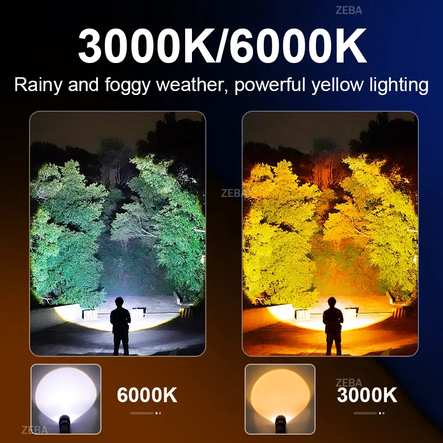 3000K/6000K High Power LED Flashlight Rechargeable Flashlight Zoomable Torch for Lighting in Rainy Hiking and Emergency Lighting - Image 3