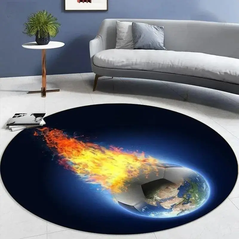VIKAMA Children's Soccer Rug - Cartoon Soccer Field Round Mat for Bedroom, Non-Slip Learning Chair Floor Protection Mat - Image 5