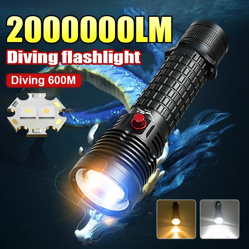 2025 New Professional Diving Flashlight 500M Underwater Lamp IPX8 Waterproof LED Flashlight USB Rechargeable Scuba Diving Torch