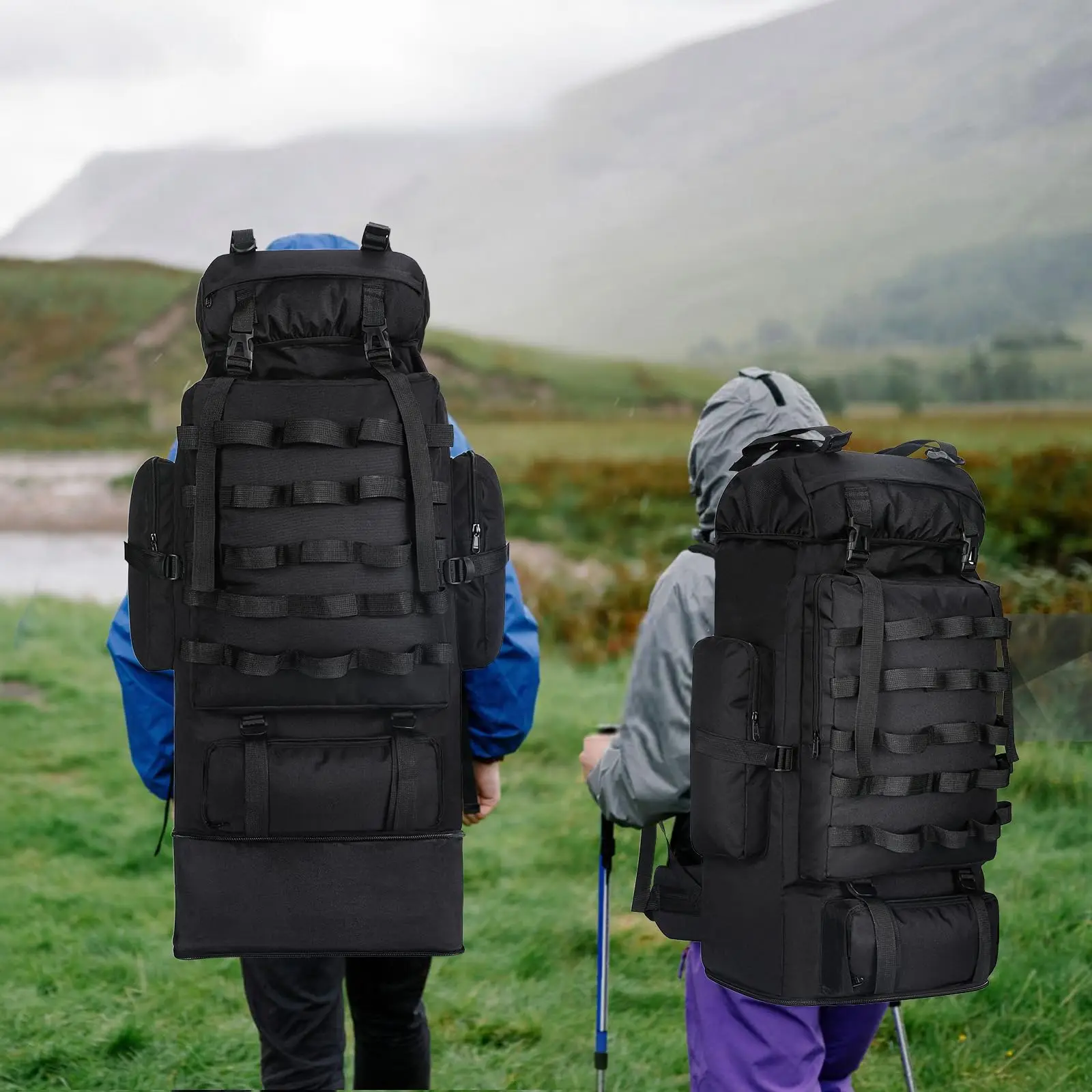 70L100L Camping Backpack Large Travel Bag for Men with Rain Cover Waterptoof Outdoor Sports Shoulder Tactical Molle Hiking Bag - Image 4