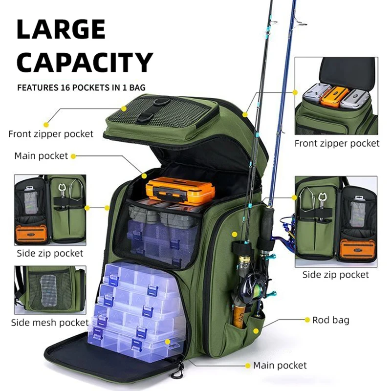 Fishing Backpack with Rod Holders Fish Tackle 42L Storage Gear Equipment Bag Multi-functional Camping Outdoor Organizer Lure Bag - Image 2