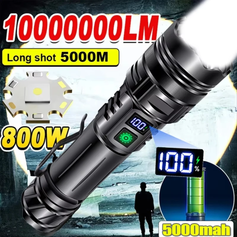High Power LED Flashlight USB Rechargeable Powerful Strong Light Lantern Portable Tactical Pen Holder Torch For Outdoor Camping - Image 2