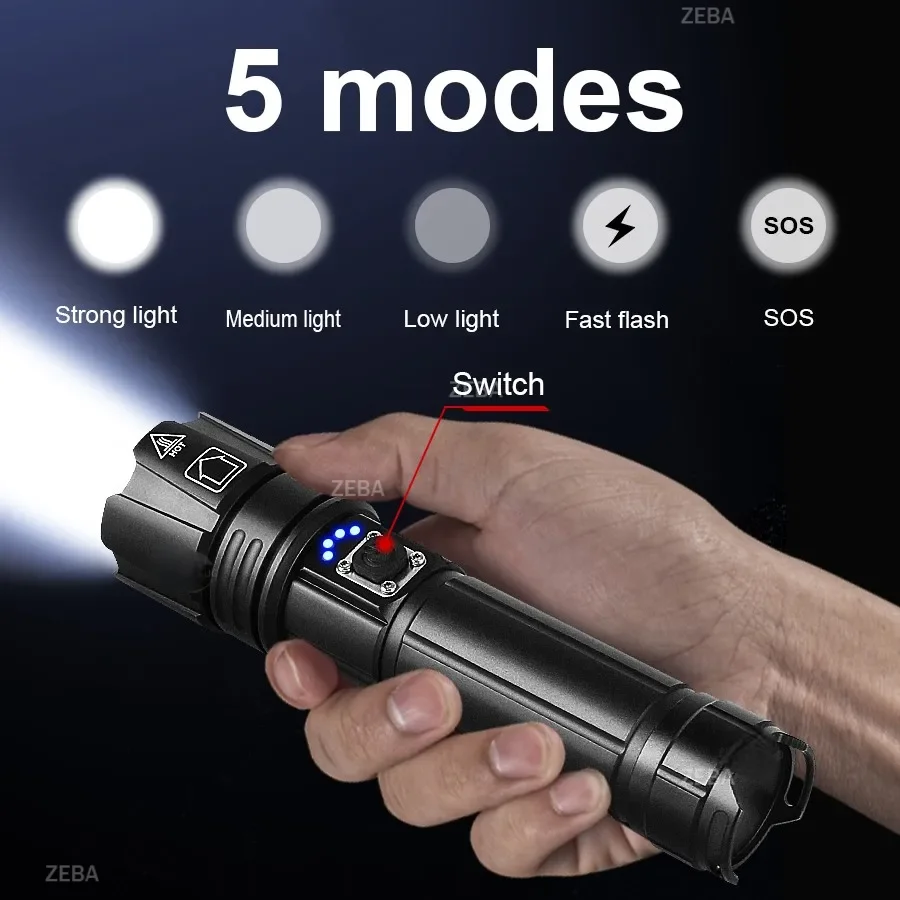 2026High power LED flashlight XHP360 LED rechargeable outdoor ultra bright light suitable for patrol outdoor lighting activities - Image 3