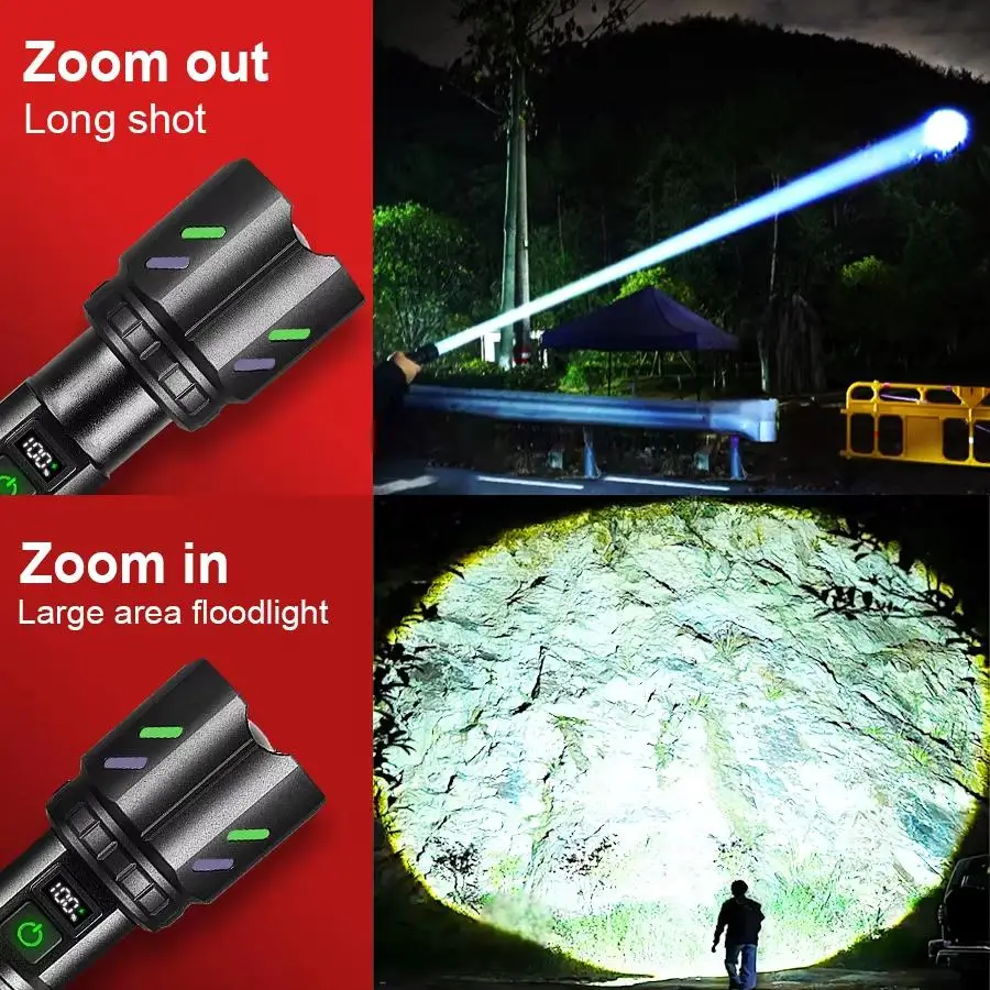 Most Powerful 200000LM Tactical Flashlight Firestarter High Power Led Flashlight Type-C Rechargeable Torch Laser Pointer Outdoor - Image 5
