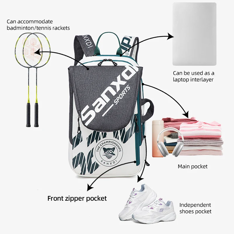 Men Foldable Tennis Paddle Backpack Squash Badminton Racket Bag with Shoes Pack Racquetball Outdoor Sports Training Gym Men Bag - Image 3