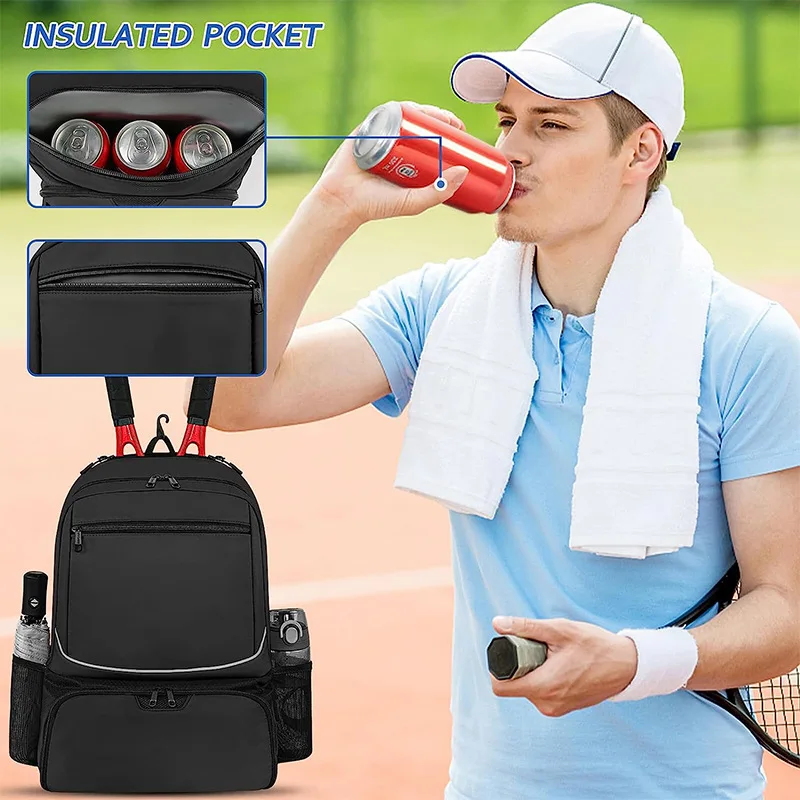 Professional Racquet Tennis Backpack with Shoes Pocket Badminton Bag Sports Racket Pack Holds 1-2 Tennis Rackets Gym Fitness Bag - Image 5