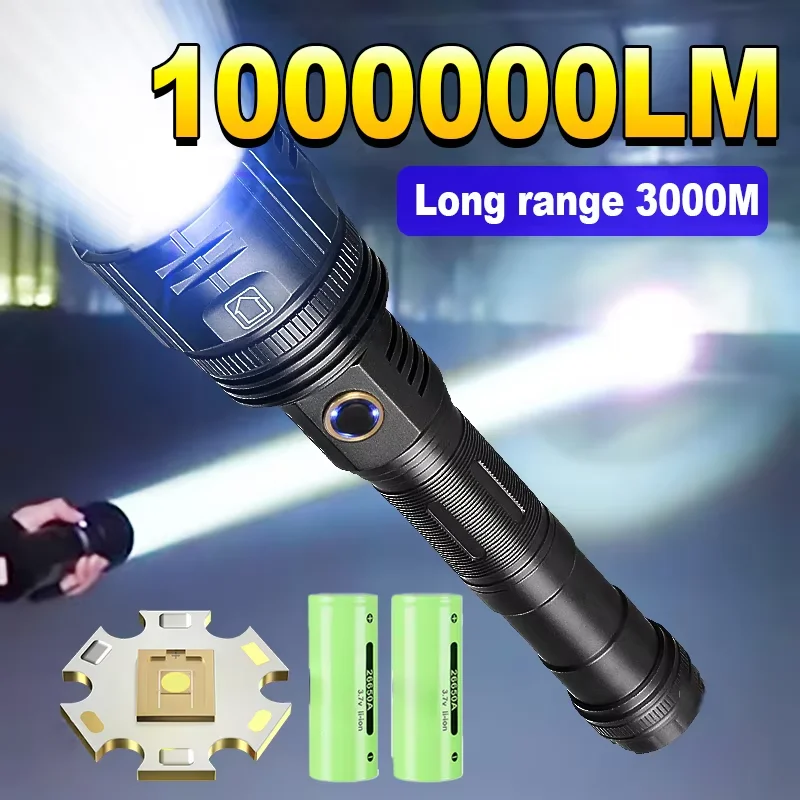 1000000LM High Power Led Flashlights Ultra Powerful Tactical Flashlight Telescopic Zoom Torch Search Light Use 26650 Battery