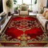 VIKAMA American Light Luxury Floral Living Room Carpet Mats European Retro Bedroom Red, Gold And Black Color Home Decoration