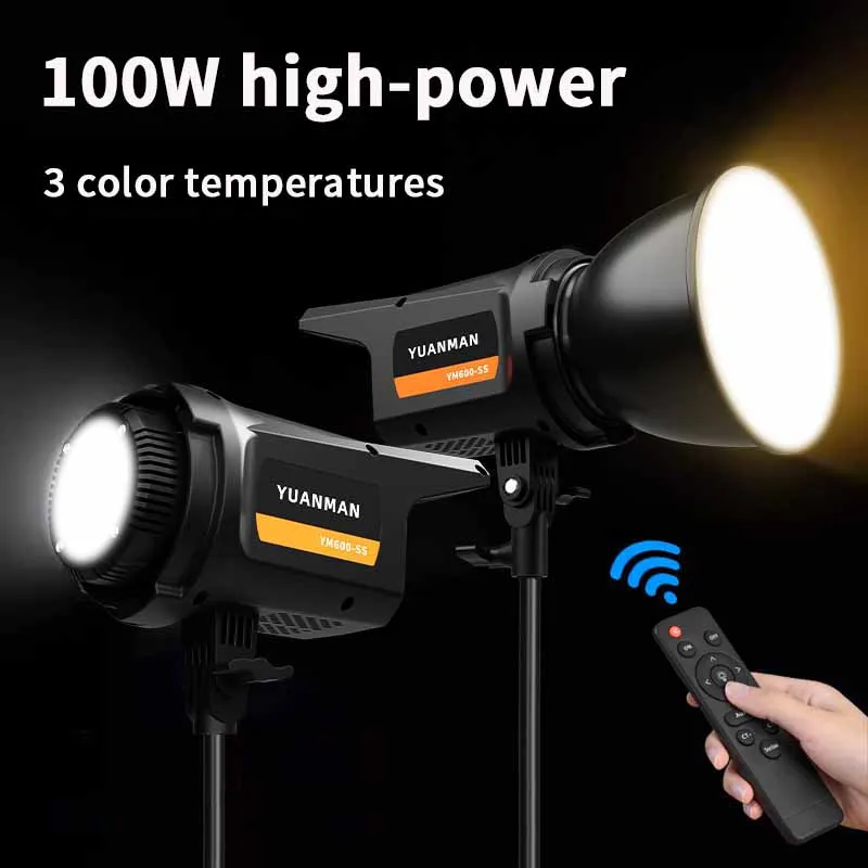 100W COB LED Video Lights with Bowens Mount Kit Continuous Output Lighting Spotlight Photography Shooting Light with Reflector