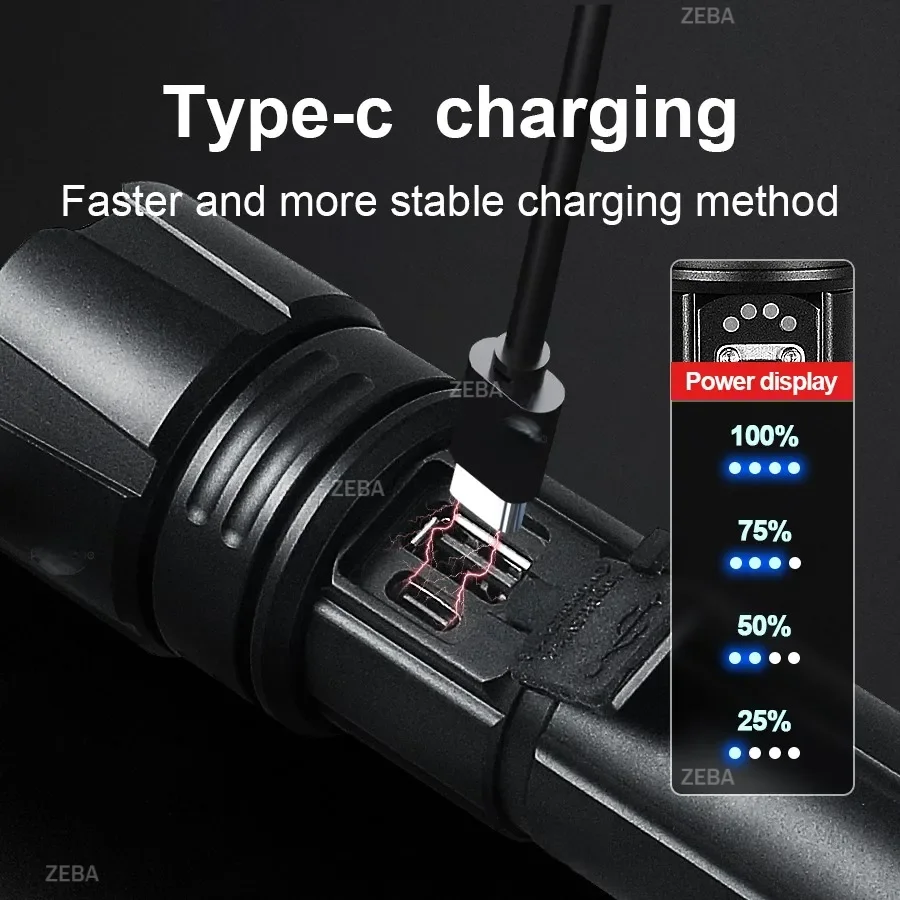 2026High power LED flashlight XHP360 LED rechargeable outdoor ultra bright light suitable for patrol outdoor lighting activities - Image 6