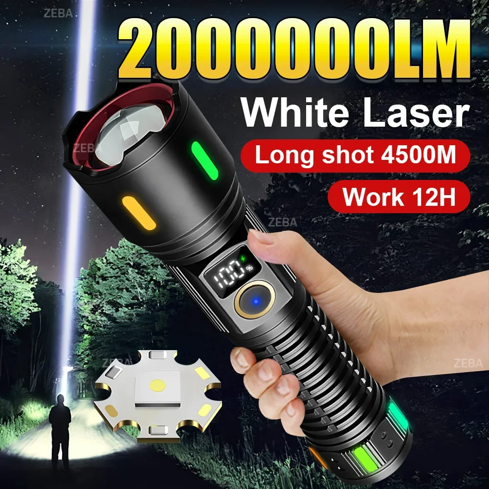 High Power Rechargeable LED Flashlight White Laser Power Bank Tactical Light Powerful Work lamp For Fishing Camping Accessories