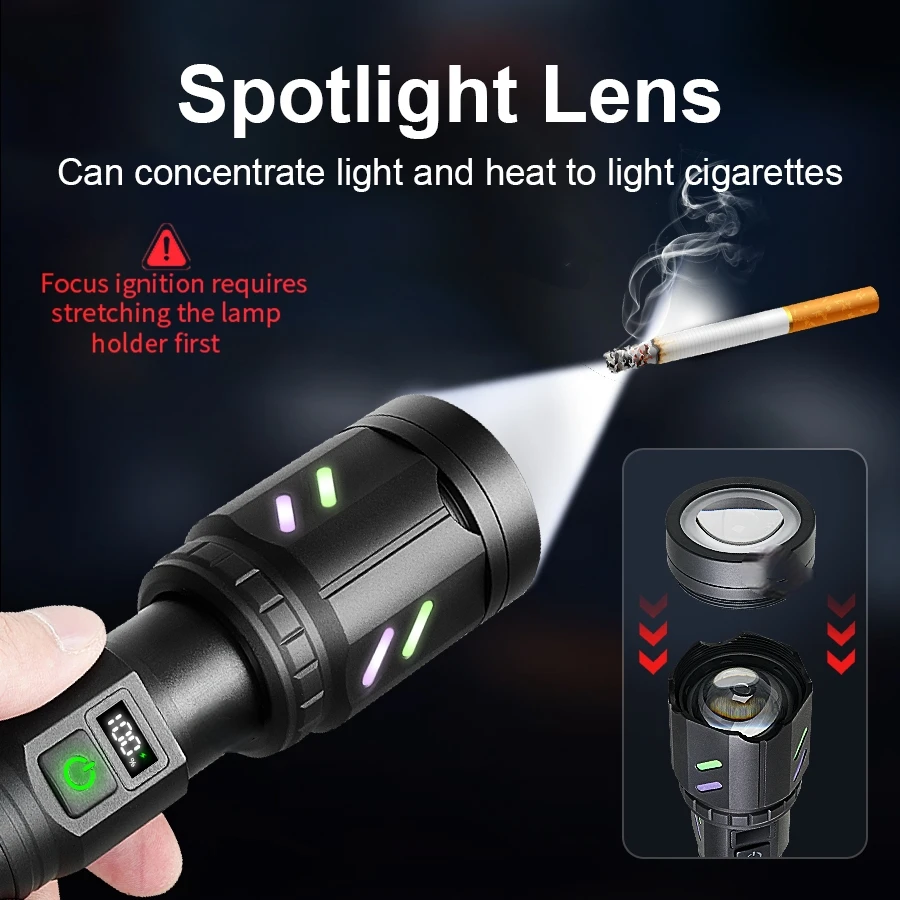 2025 Most Powerful LED Flashlight White Laser Concentrated Ignition Flashlights Power Display Tactical Torch Outdoor Survival - Image 3