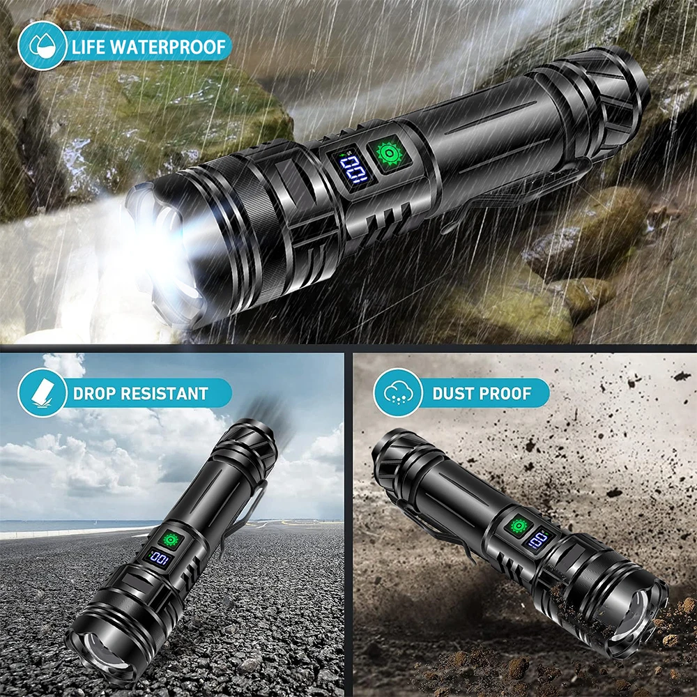 High Power LED Flashlight USB Rechargeable Powerful Strong Light Lantern Portable Tactical Pen Holder Torch For Outdoor Camping - Image 6