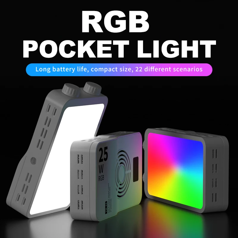 RGB Video Light 25W Pocket Camera Light Full Color Portable Photography Video Lighting Mini LED Fill Light 4000mAh Rechargeable - Image 2