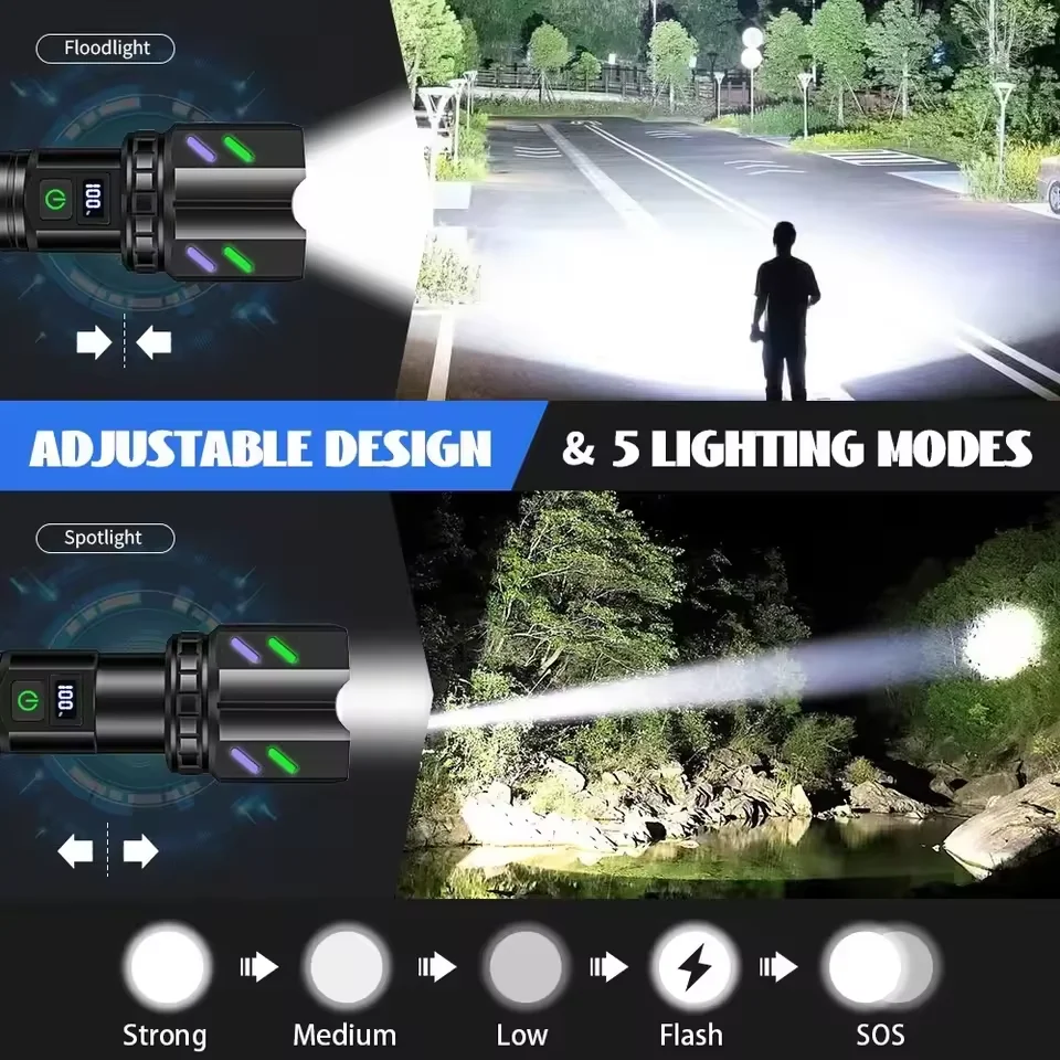 2025 Most Powerful LED Flashlight White Laser Concentrated Ignition Flashlights Power Display Tactical Torch Outdoor Survival - Image 5