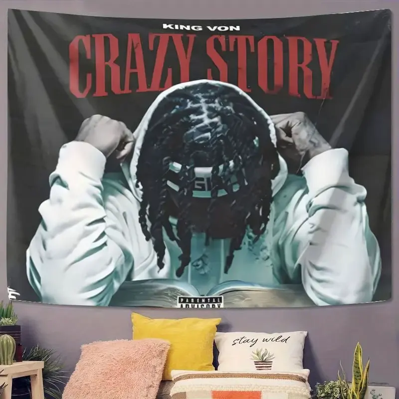 VIKAMA King Von Hip-Hop Rap Tapestry Retro Album Cover Style Wall Hanging for Chicago Drill Music Fan Bedroom Decoration