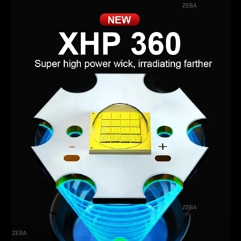 2026High power LED flashlight XHP360 LED rechargeable outdoor ultra bright light suitable for patrol outdoor lighting activities - Image 2