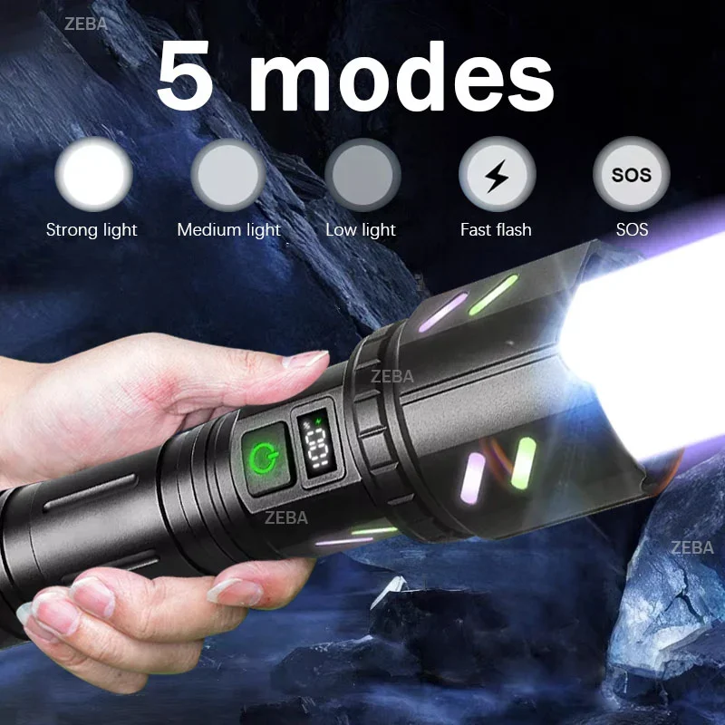 Newest 100000LM High Power LED Flashlight USB Rechargeable Flashlight Powerful Long Range 3500M Torch Light Camping Fishing Lamp - Image 5
