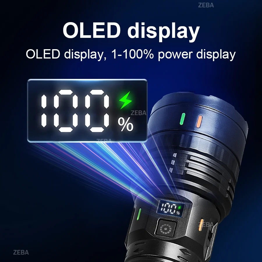 990000000LM High Power LED Flashlights Rechargeable Light Waterproof Torch Power Display Ultra Powerful Torch Lamp For Fishing - Image 4