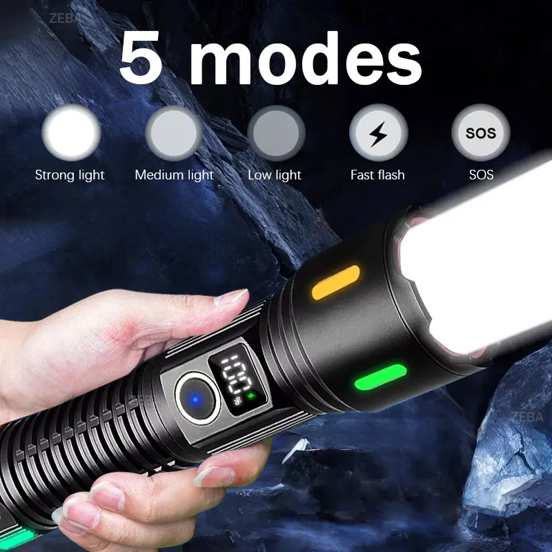 1000000LM High Power LED Flashlight USB Rechargeable Strong Light Torch Long Range Zoom Tactical Flashlight Outdoor Fishing Lamp - Image 3