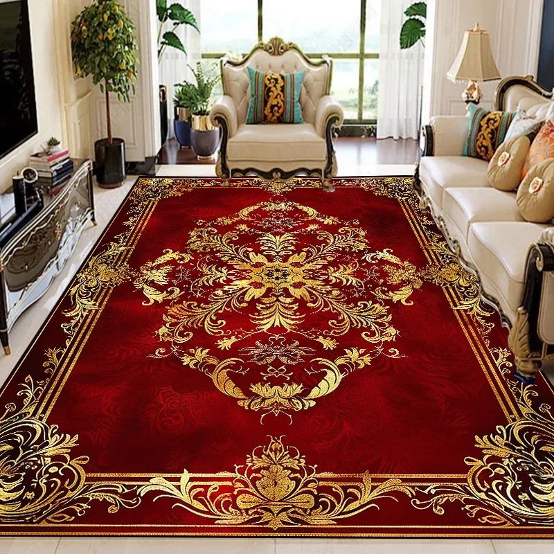 VIKAMA American Light Luxury Floral Living Room Carpet Mats European Retro Bedroom Red, Gold And Black Color Home Decoration - Image 3