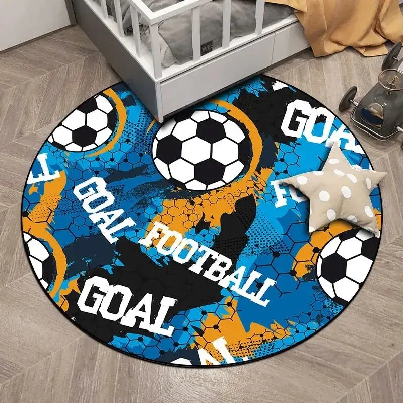VIKAMA Children's Soccer Rug - Cartoon Soccer Field Round Mat for Bedroom, Non-Slip Learning Chair Floor Protection Mat - Image 4