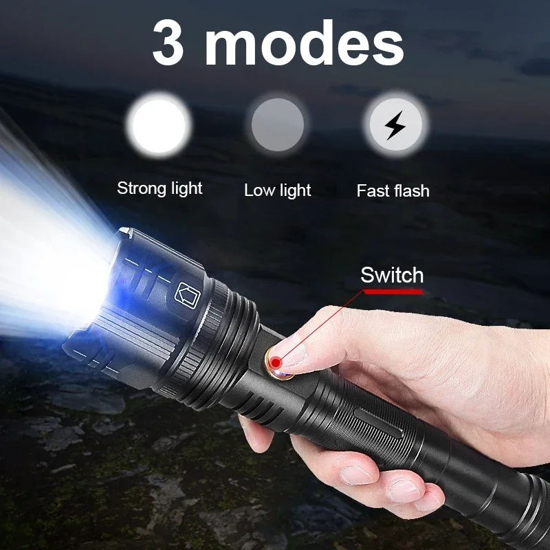 1000000LM High Power Led Flashlights Ultra Powerful Tactical Flashlight Telescopic Zoom Torch Search Light Use 26650 Battery - Image 4