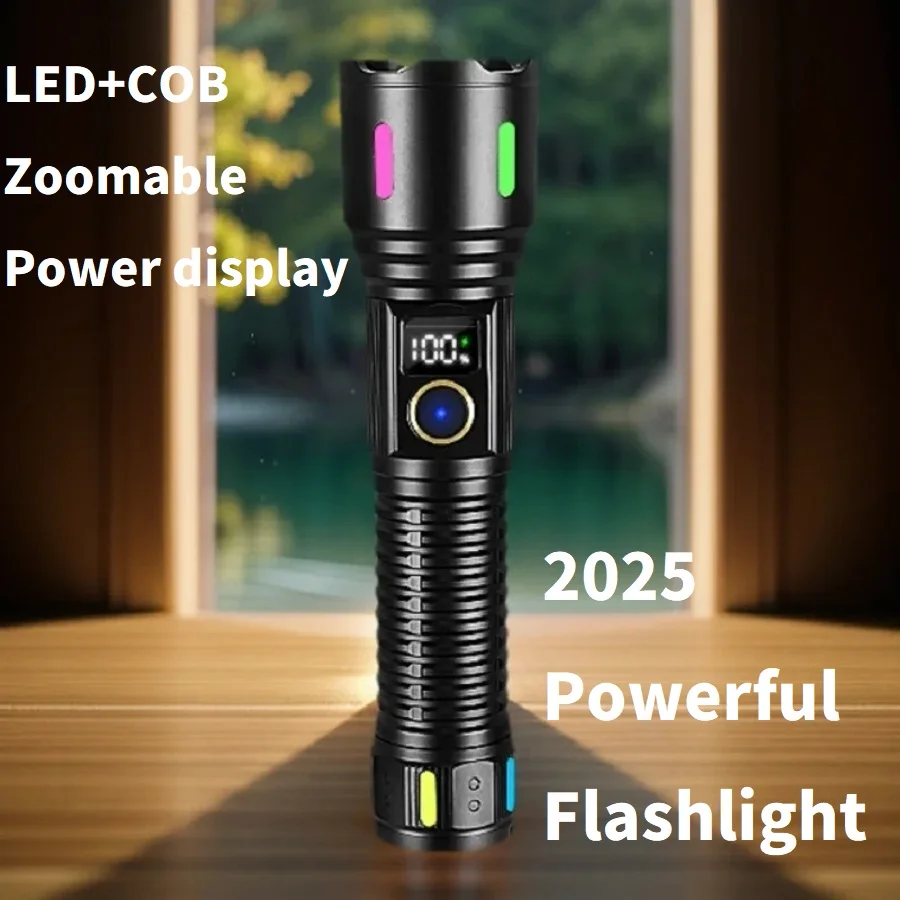 High Power LED Flashlight With Side Light Zoomable EDC Lamp USB Rechargeable Tactical Torch Waterproof Camping Emergency Lantern - Image 3