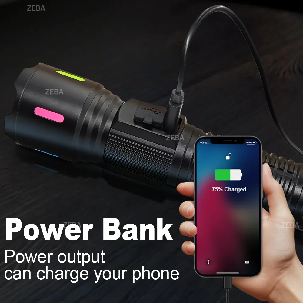 High Power Rechargeable LED Flashlight White Laser Power Bank Tactical Light Powerful Work lamp For Fishing Camping Accessories - Image 4