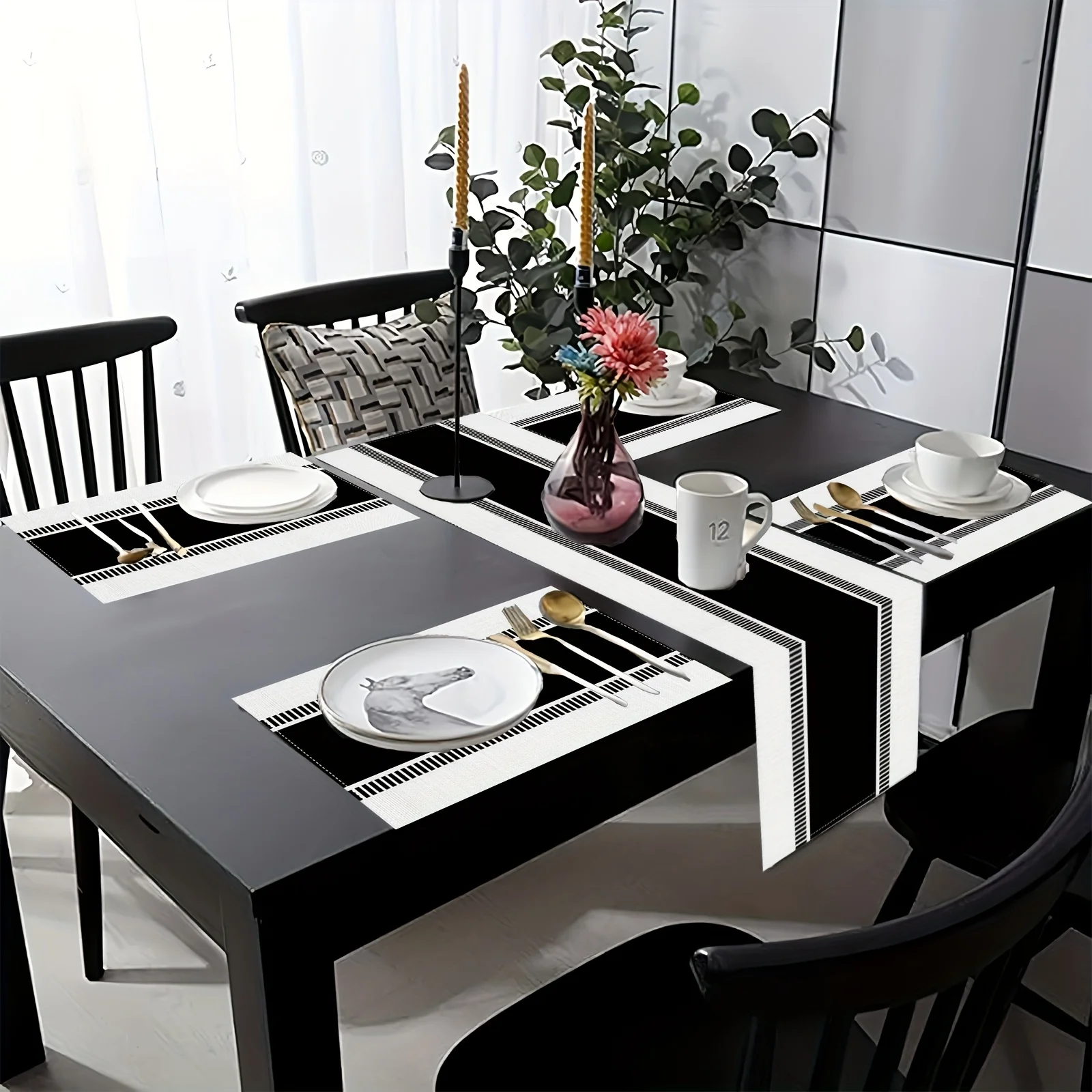 VIKAMA 5/7PC American Minimalist Placemat Table Flag Set Black and White Restaurant Family Gathering Cafe Decoration Elegant - Image 3