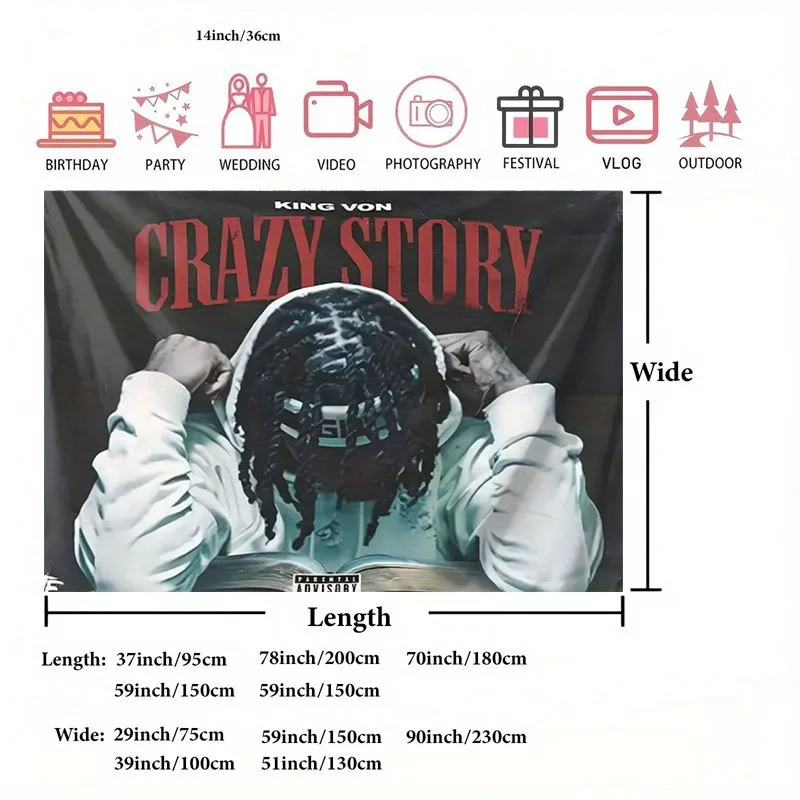 VIKAMA King Von Hip-Hop Rap Tapestry Retro Album Cover Style Wall Hanging for Chicago Drill Music Fan Bedroom Decoration - Image 4