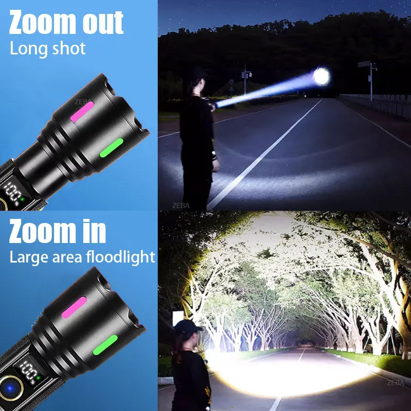 1000000LM High Power LED Flashlight USB Rechargeable Strong Light Torch Long Range Zoom Tactical Flashlight Outdoor Fishing Lamp - Image 5