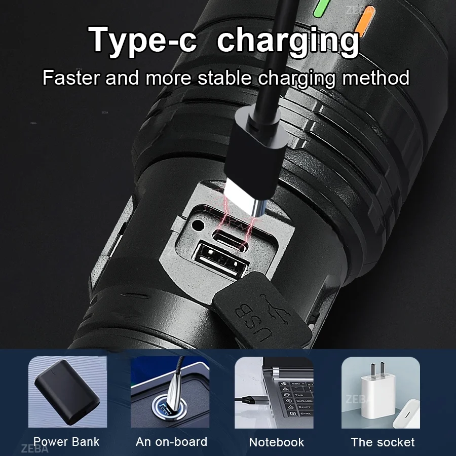 990000000LM High Power LED Flashlights Rechargeable Light Waterproof Torch Power Display Ultra Powerful Torch Lamp For Fishing - Image 5