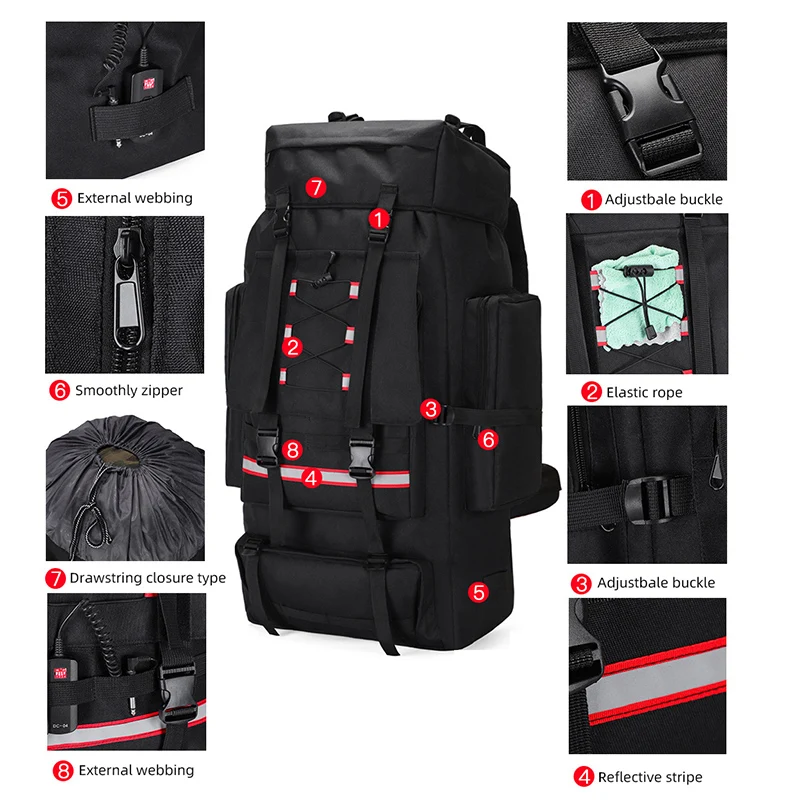 130L 80L Hiking Camping Backpack Travel Large Luggage Bag Trekking Outdoor Sports Pack Molle Trekking Rucksack For Men Big Bag - Image 3