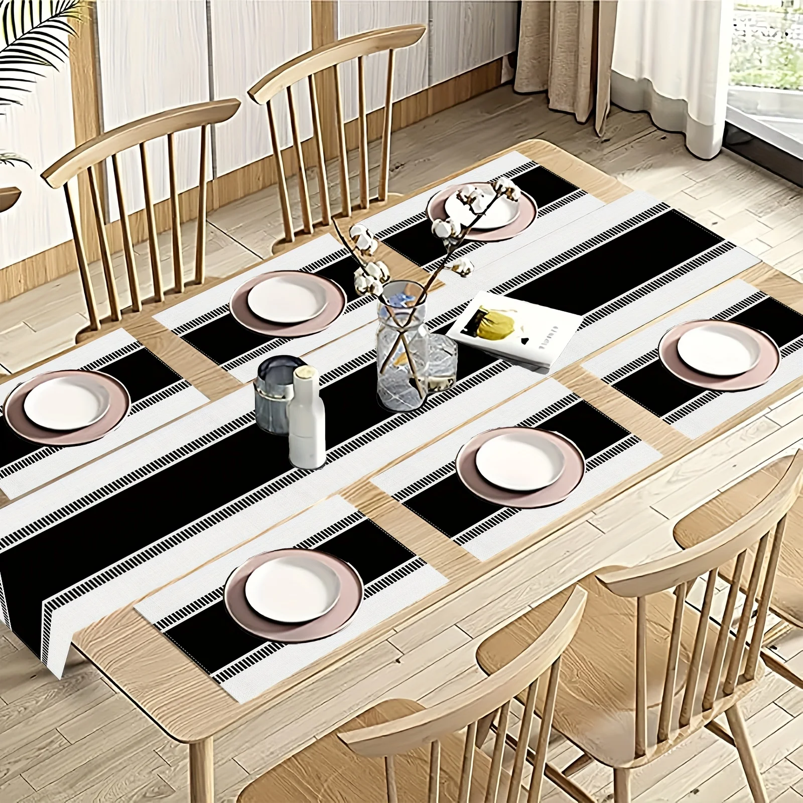 VIKAMA 5/7PC American Minimalist Placemat Table Flag Set Black and White Restaurant Family Gathering Cafe Decoration Elegant - Image 2