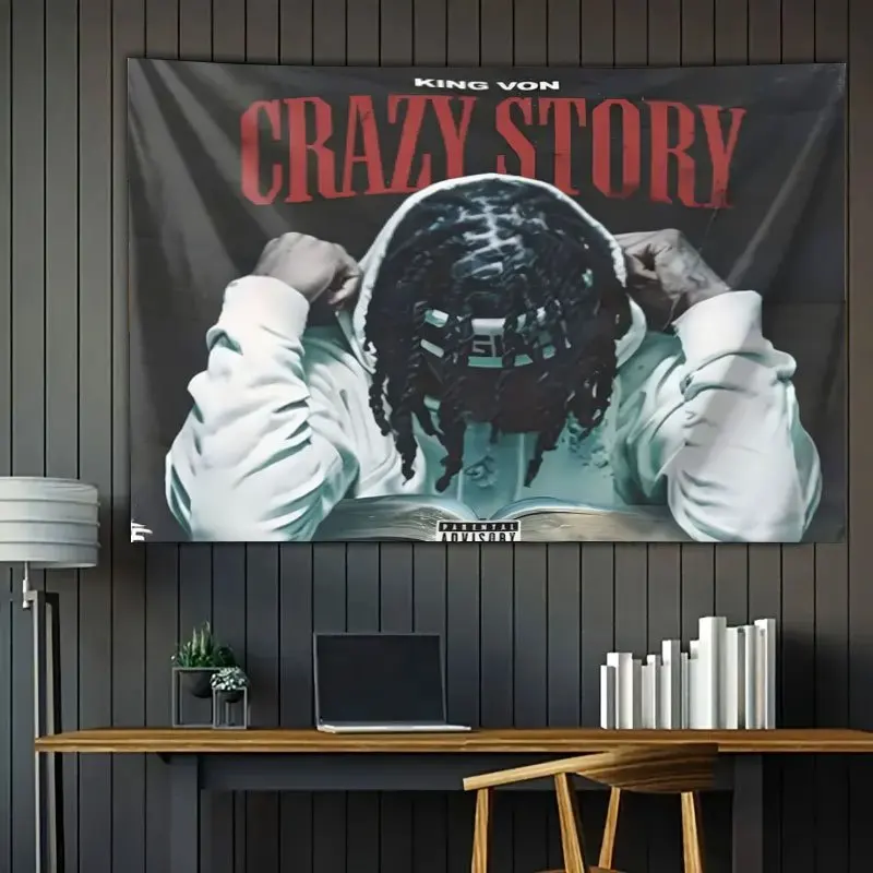 VIKAMA King Von Hip-Hop Rap Tapestry Retro Album Cover Style Wall Hanging for Chicago Drill Music Fan Bedroom Decoration - Image 3