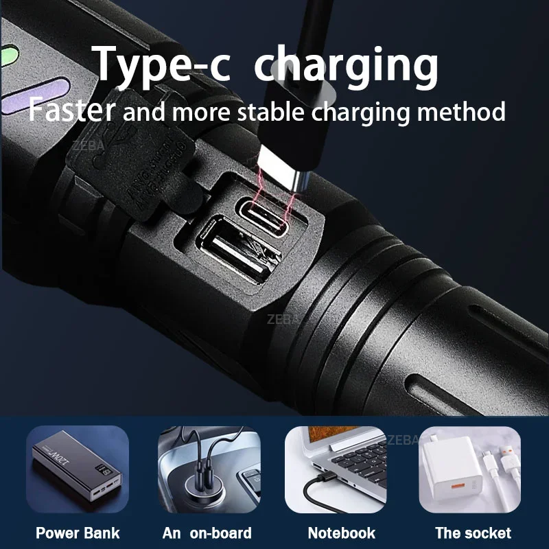 Newest 100000LM High Power LED Flashlight USB Rechargeable Flashlight Powerful Long Range 3500M Torch Light Camping Fishing Lamp - Image 6