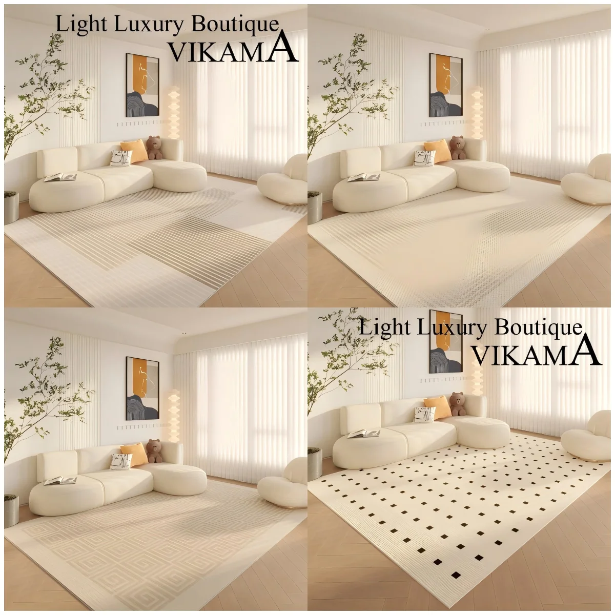 VIKAMA Ins Wind Loop Pile Carpet Waterproof Living Room Sofa Tea Table Bedroom Bedside Cloakroom Floor Cushion Home Decoration