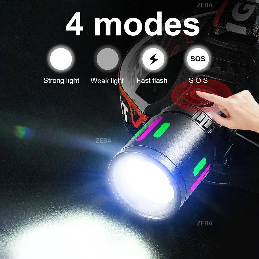 2026 100000LM High Power LED Headlamp Alloy 5200mAh Work12 Hours Headlight Rechargeable Head Lantern Work Fishing Front LED Head - Image 3