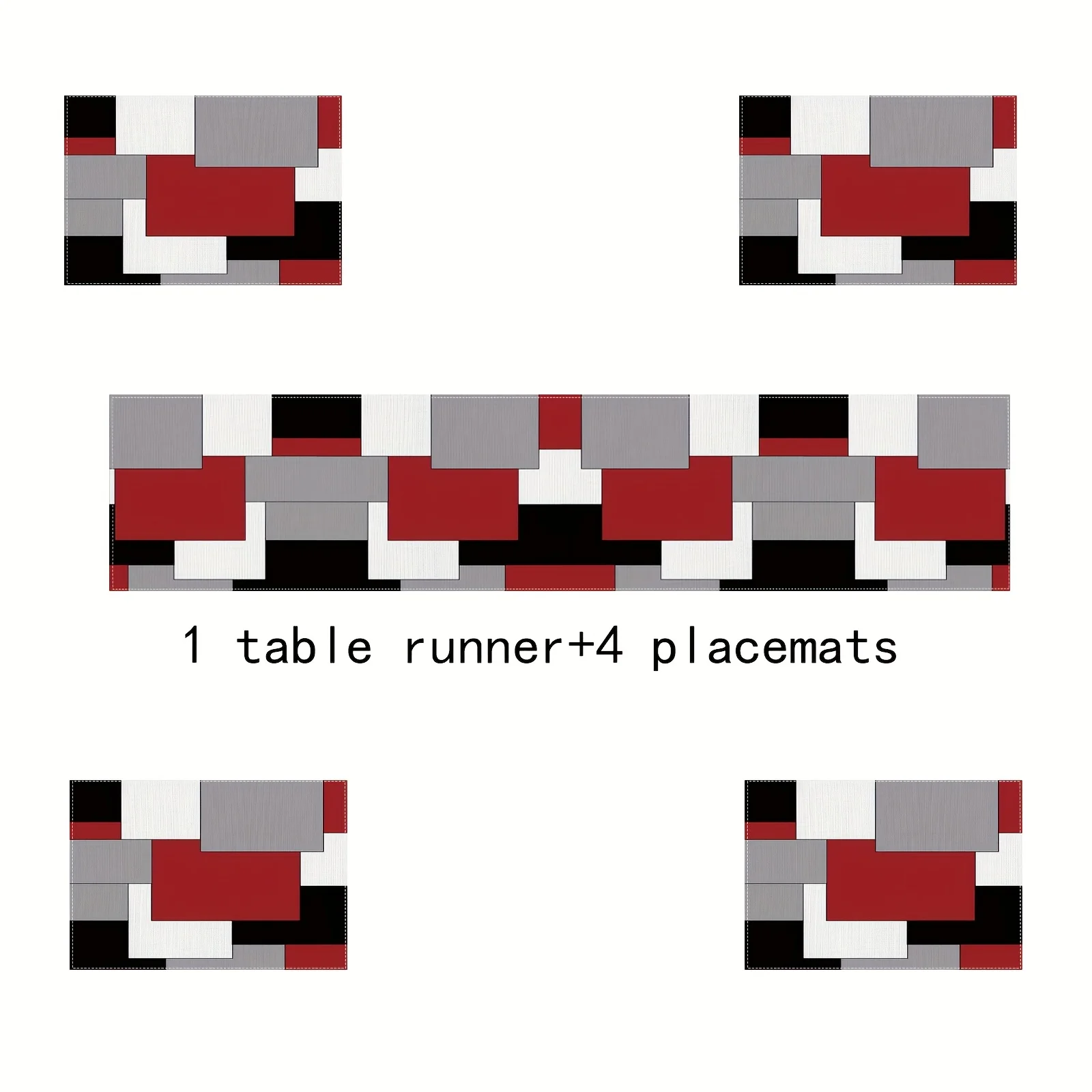 VIKAMA 5/7PC Geometric Color Block Placemat Table Flag Set Red Black Gray Restaurant Cafe Modern Decor Luxury Style Arrangement - Image 5