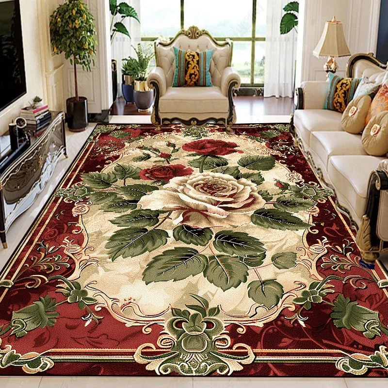 VIKAMA American Light Luxury Floral Living Room Carpet Mats European Retro Bedroom Red, Gold And Black Color Home Decoration - Image 2