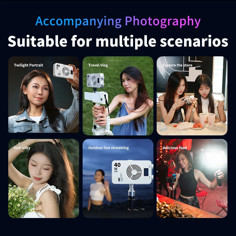 40W Bi-Color LED Portable Fill Light Live Street Photography Light Selfie Light Camera Top Light Outdoor Live Lighting Equipment - Image 5