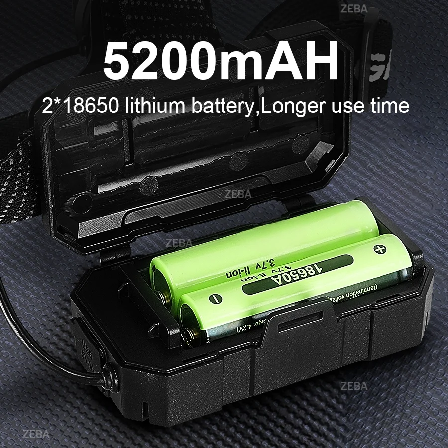 2026 100000LM High Power LED Headlamp Alloy 5200mAh Work12 Hours Headlight Rechargeable Head Lantern Work Fishing Front LED Head - Image 5